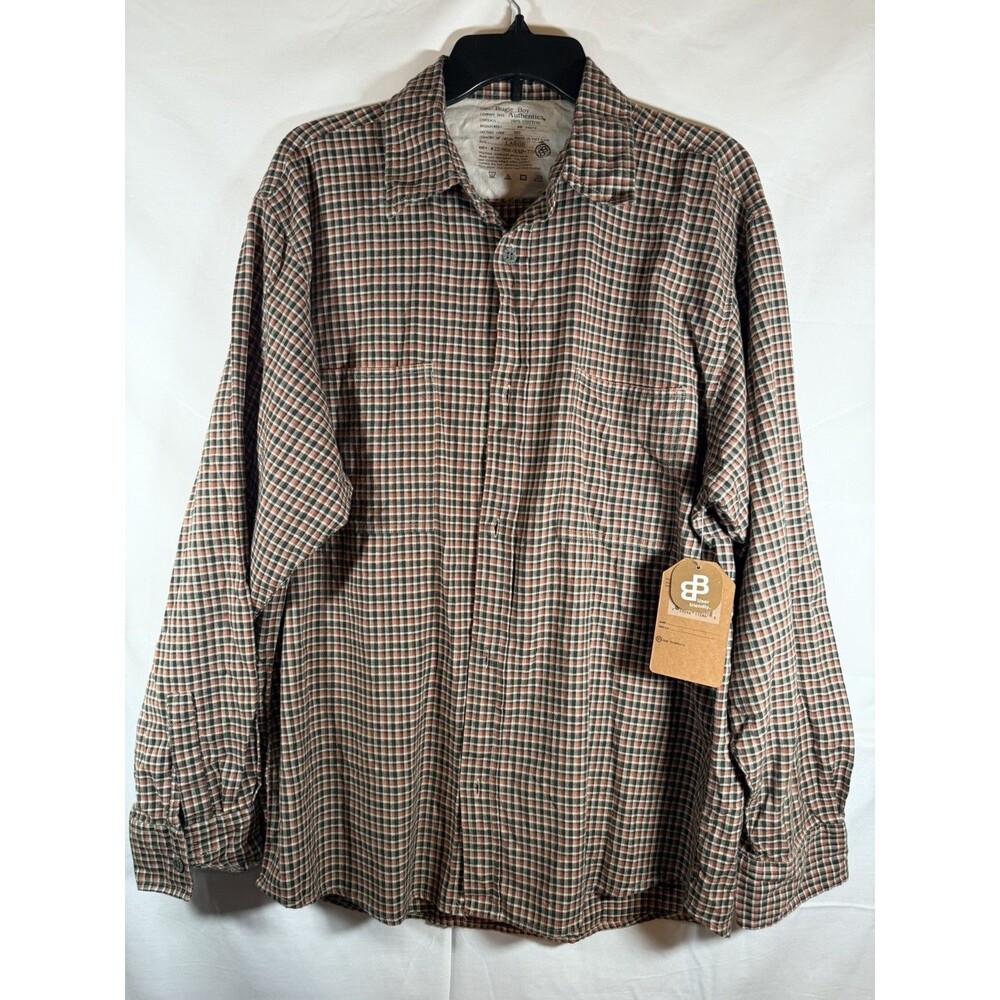 Bugle Boy Authentics Plaid Cotton Button-Up Shirt Long Sleeve L Brown Black